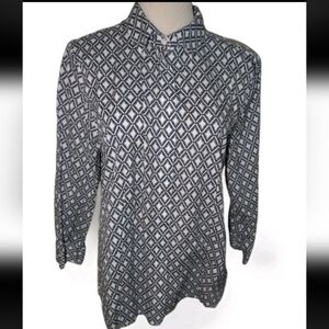 Talbots Navy & White 3/4 Sleeve Wrinkle Resistant Blouse Top Shirt Size 12